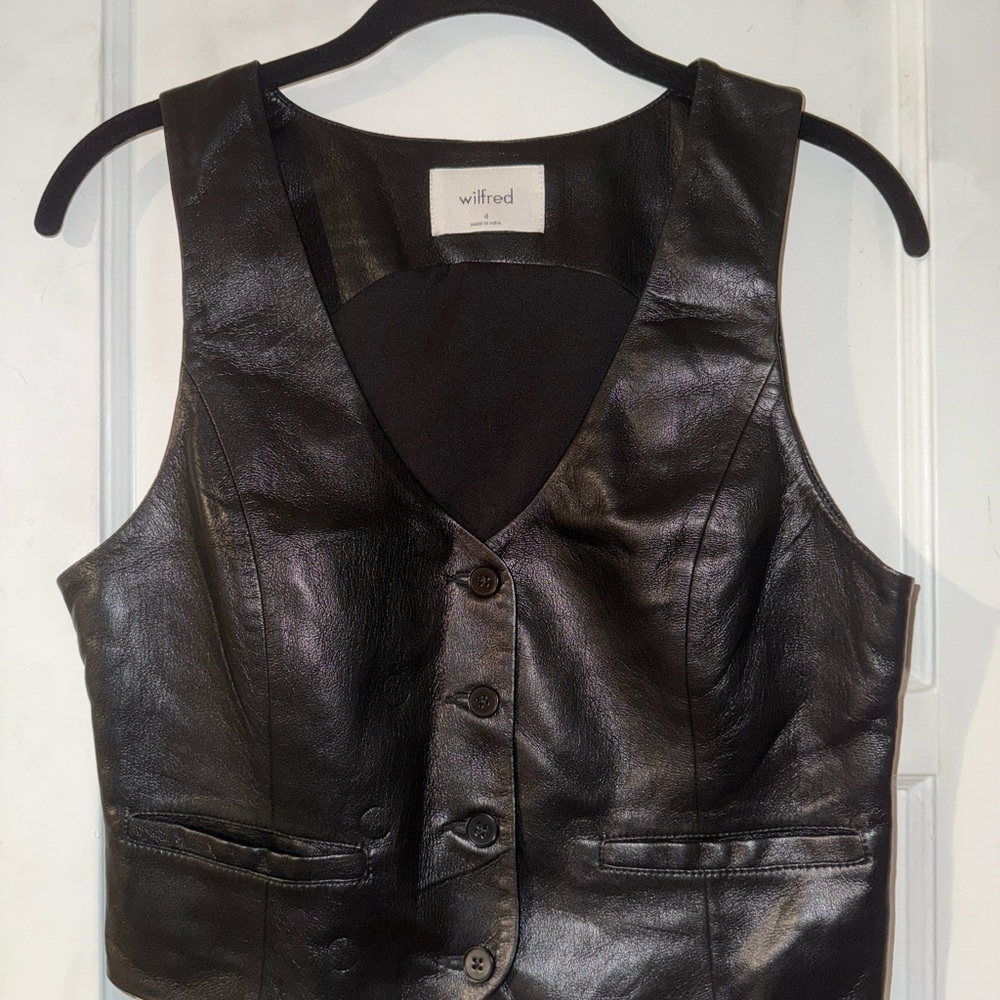 Wilfred Black Faux Leather Button Down Vest
